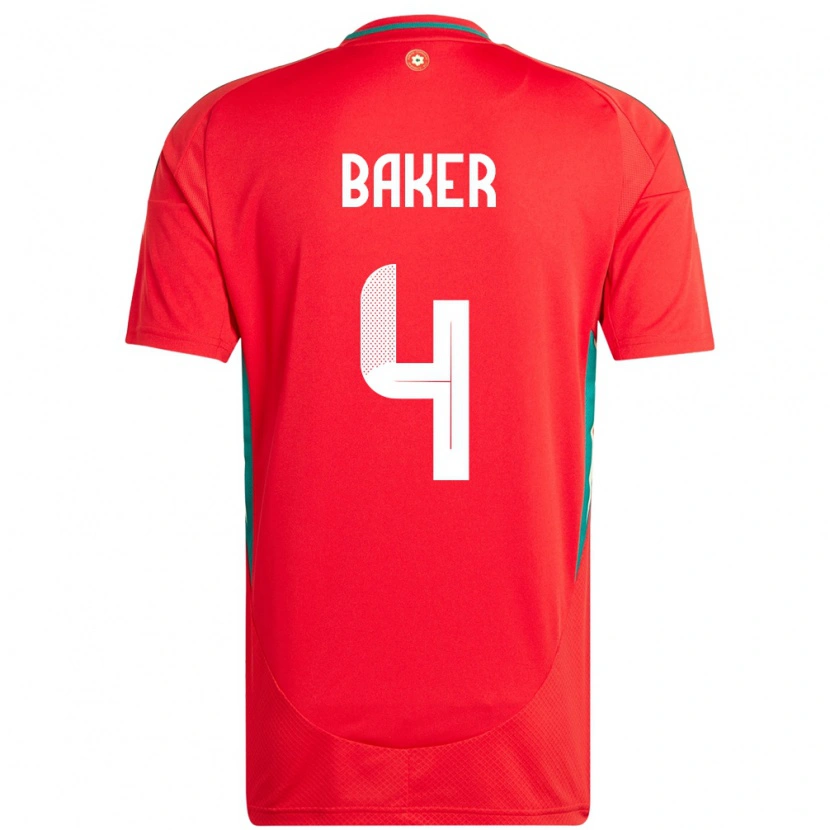 Danxen Enfant Maillot Pays De Galles Matthew Baker #4 Rouge Tenues Domicile 24-26 T-Shirt