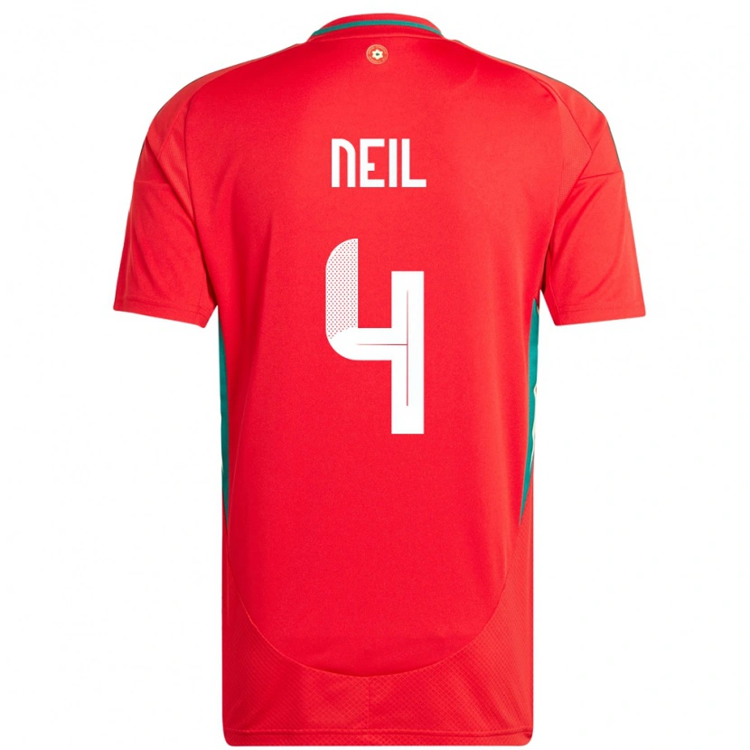 Danxen Enfant Maillot Pays De Galles Marlie Neil #4 Rouge Tenues Domicile 24-26 T-Shirt