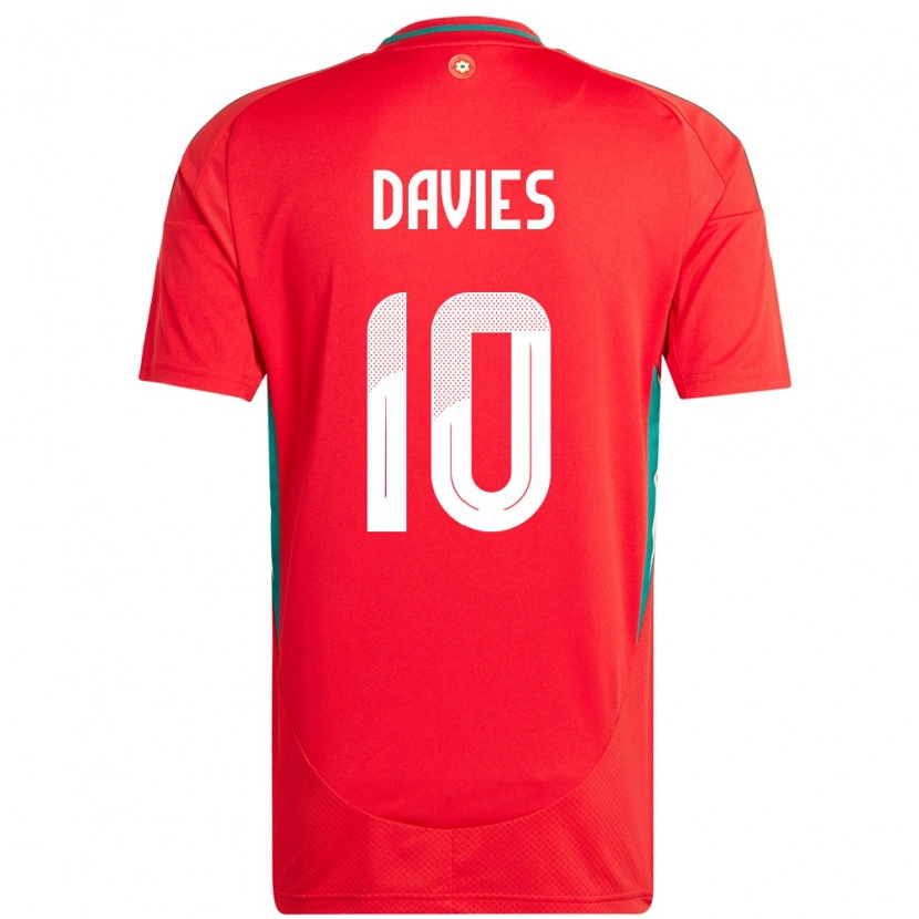 Danxen Enfant Maillot Pays De Galles Jordan Davies #10 Rouge Tenues Domicile 24-26 T-Shirt