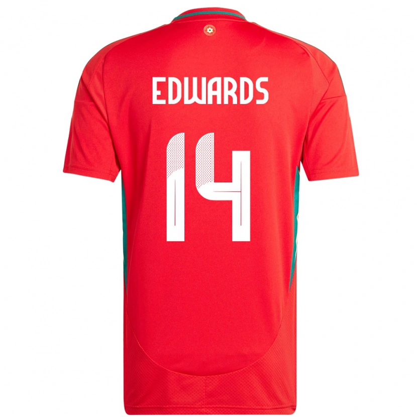 Danxen Enfant Maillot Pays De Galles Noah Edwards #14 Rouge Tenues Domicile 24-26 T-Shirt