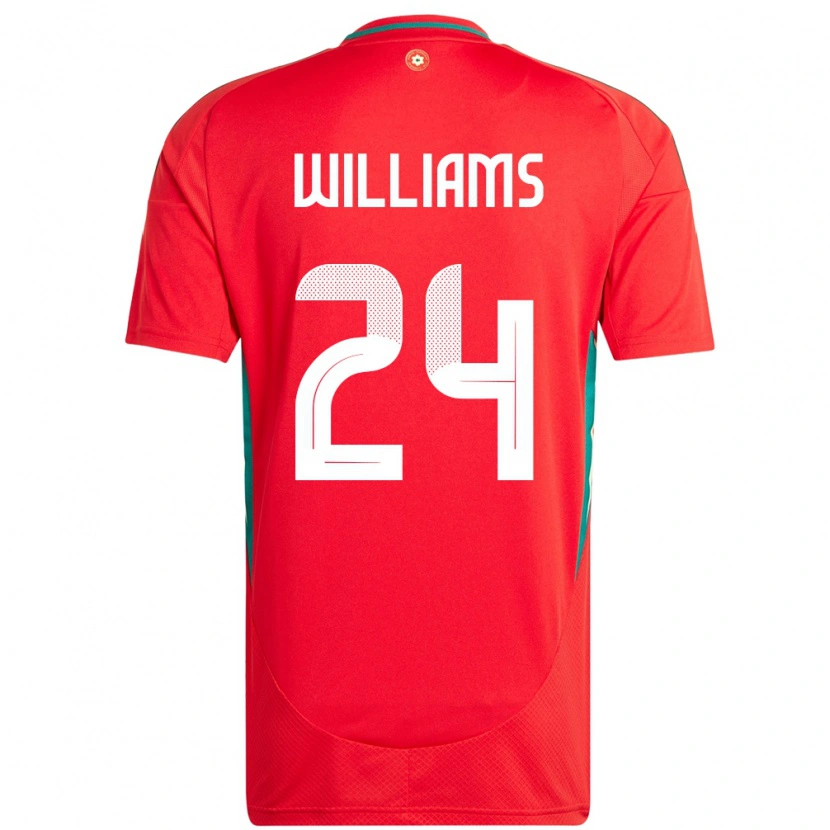 Danxen Enfant Maillot Pays De Galles Alex Williams #24 Rouge Tenues Domicile 24-26 T-Shirt