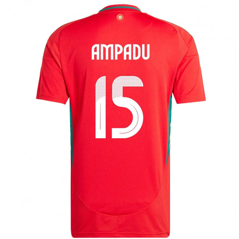 Danxen Enfant Maillot Pays De Galles Ethan Ampadu #15 Rouge Tenues Domicile 24-26 T-Shirt