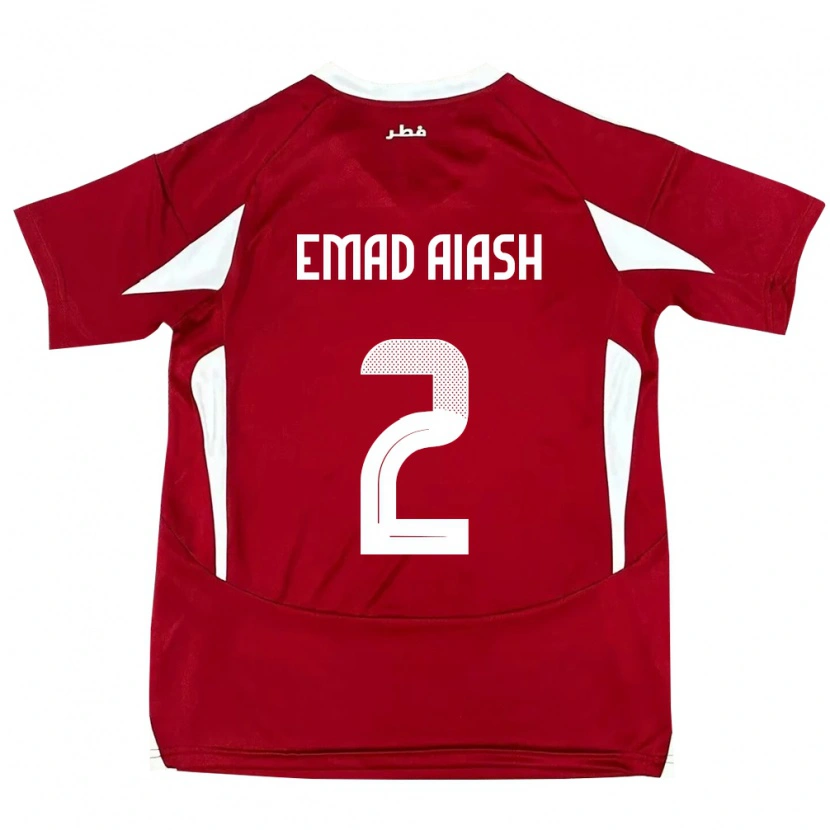 Danxen Enfant Maillot Qatar Mohamed Emad Aiash #2 Rouge Tenues Domicile 24-26 T-Shirt