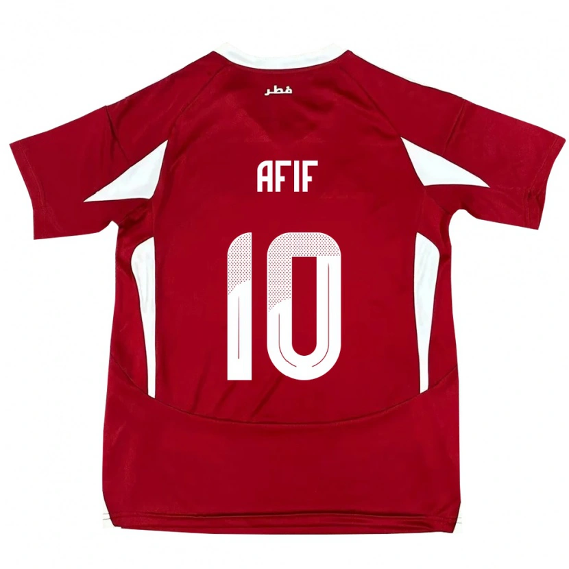 Danxen Enfant Maillot Qatar Akram Afif #10 Rouge Tenues Domicile 24-26 T-Shirt