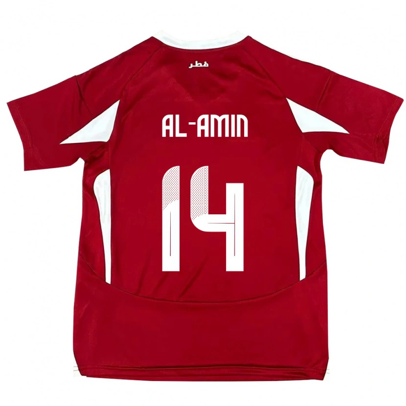 Danxen Enfant Maillot Qatar Homam Al-Amin #14 Rouge Tenues Domicile 24-26 T-Shirt