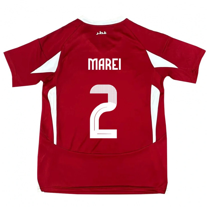 Danxen Enfant Maillot Qatar Yousef Marei #2 Rouge Tenues Domicile 24-26 T-Shirt