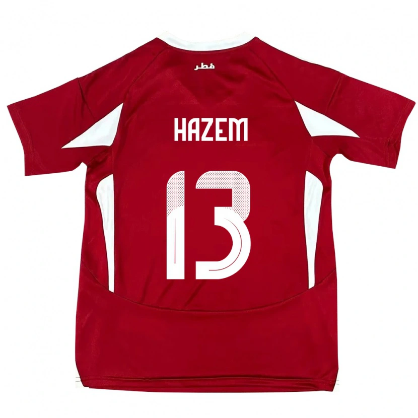 Danxen Enfant Maillot Qatar Hazem Shehata #13 Rouge Tenues Domicile 24-26 T-Shirt