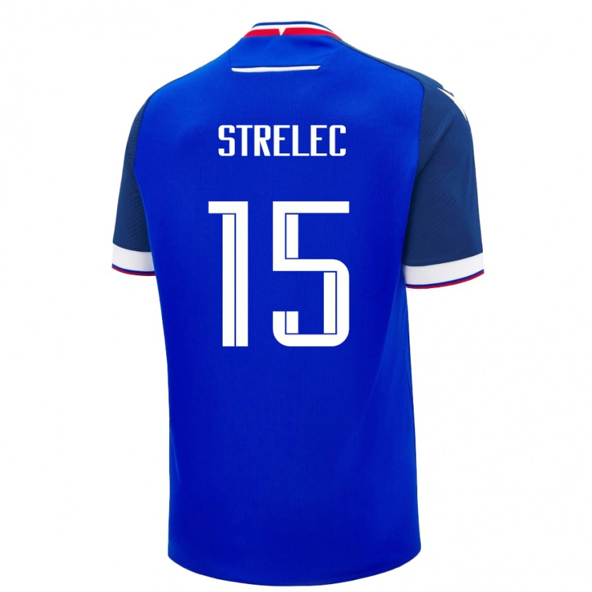Danxen Enfant Maillot Slovaquie David Strelec #15 Bleu Tenues Domicile 24-26 T-Shirt