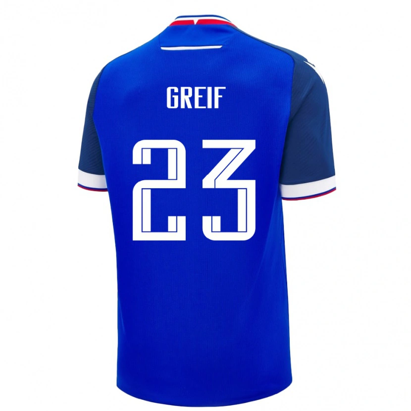 Danxen Enfant Maillot Slovaquie Dominik Greif #23 Bleu Tenues Domicile 24-26 T-Shirt