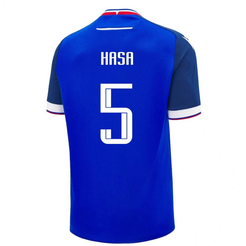 Danxen Enfant Maillot Slovaquie Samuel Hasa #5 Bleu Tenues Domicile 24-26 T-Shirt