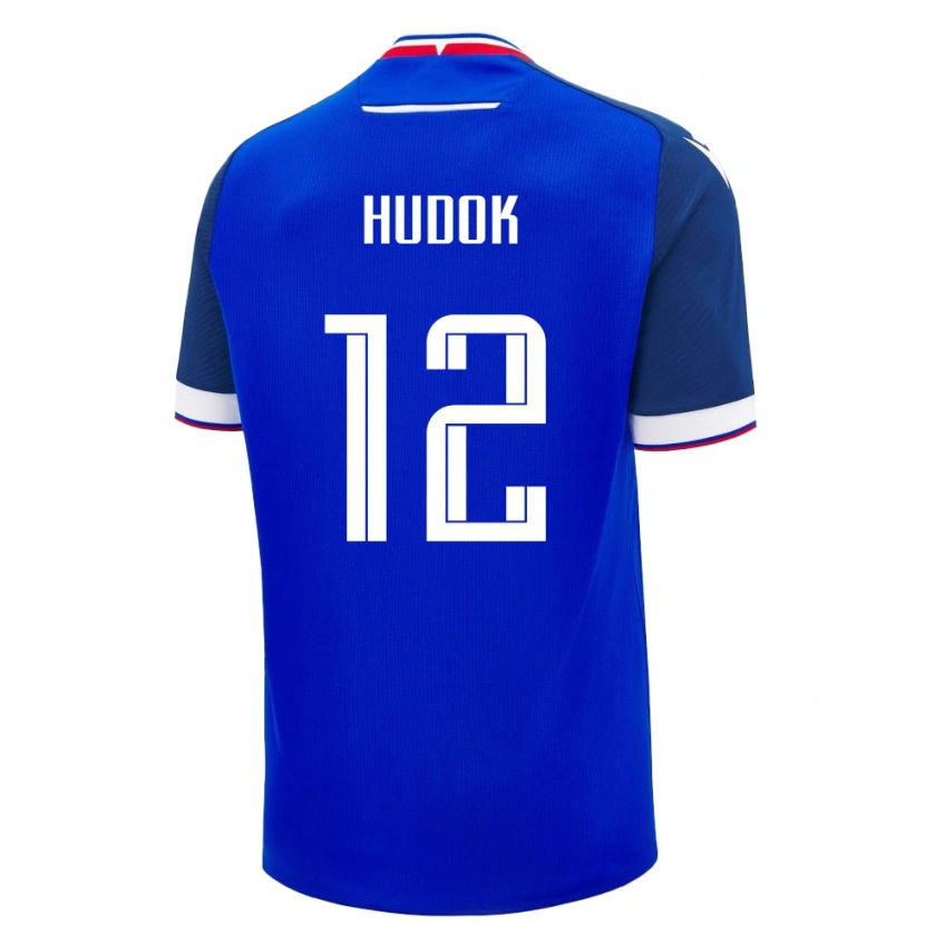 Danxen Enfant Maillot Slovaquie Alex Hudok #12 Bleu Tenues Domicile 24-26 T-Shirt