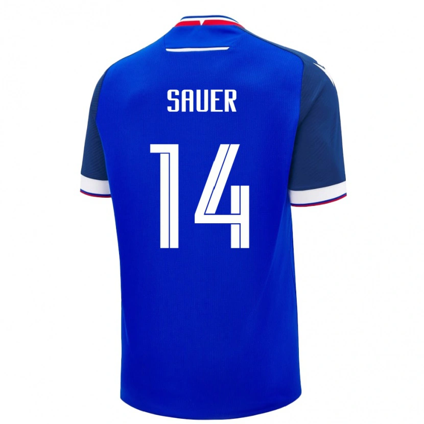 Danxen Enfant Maillot Slovaquie Mario Sauer #14 Bleu Tenues Domicile 24-26 T-Shirt
