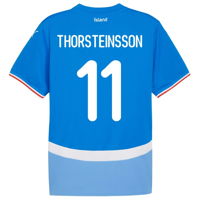 Danxen Enfant Maillot Islande Jón Dagur Thorsteinsson #11 Bleu Tenues Domicile 24-26 T-Shirt
