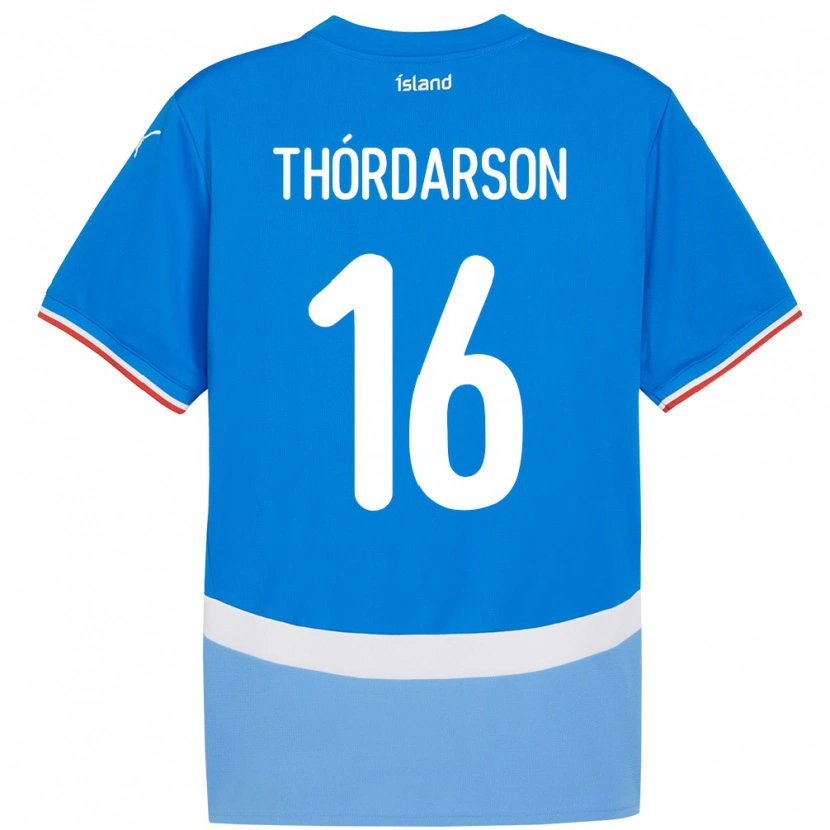 Danxen Enfant Maillot Islande Stefán Teitur Thórdarson #16 Bleu Tenues Domicile 24-26 T-Shirt