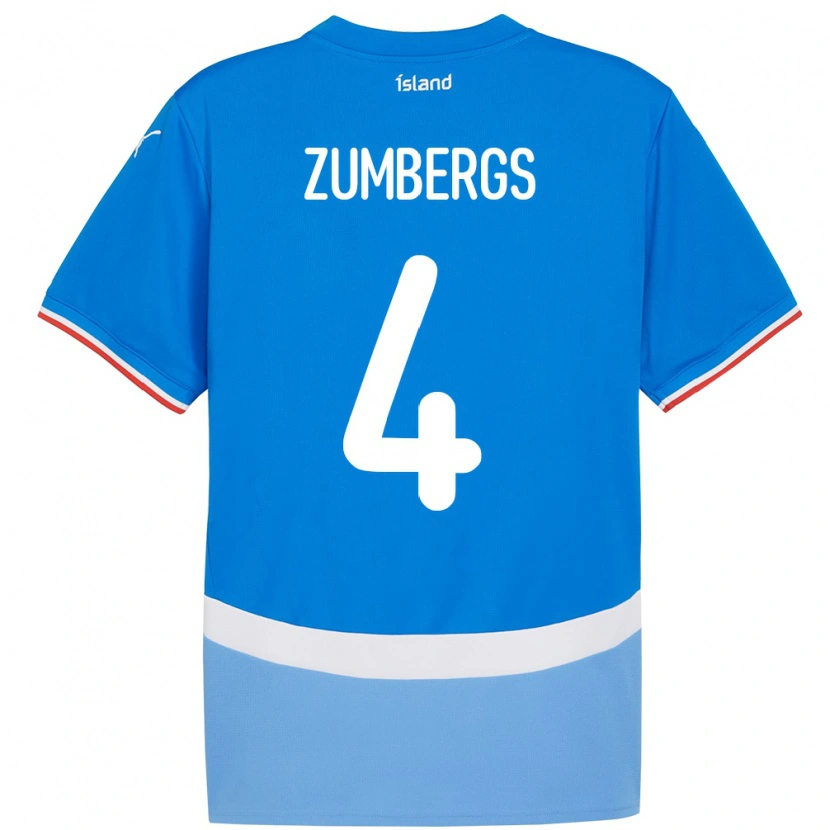 Danxen Enfant Maillot Islande Aron Kristinn Zumbergs #4 Bleu Tenues Domicile 24-26 T-Shirt