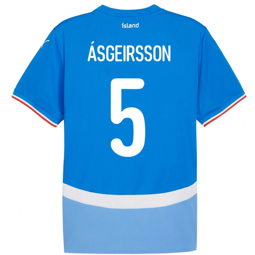 Danxen Enfant Maillot Islande Sölvi Snaer Ásgeirsson #5 Bleu Tenues Domicile 24-26 T-Shirt