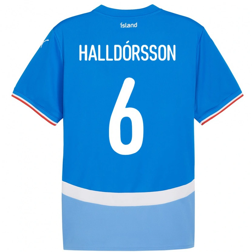 Danxen Enfant Maillot Islande Einar Freyr Halldórsson #6 Bleu Tenues Domicile 24-26 T-Shirt