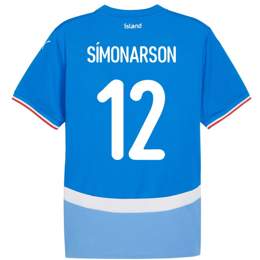 Danxen Enfant Maillot Islande Jón Sölvi Símonarson #12 Bleu Tenues Domicile 24-26 T-Shirt