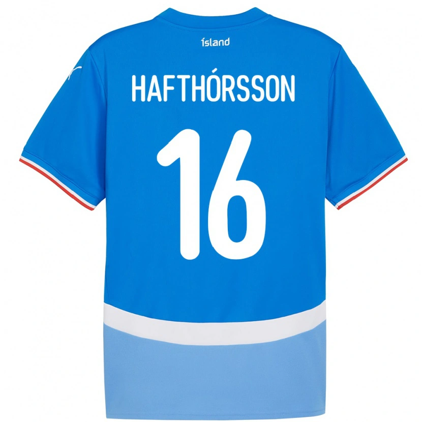 Danxen Enfant Maillot Islande Gestur Alexander Hafthórsson #16 Bleu Tenues Domicile 24-26 T-Shirt
