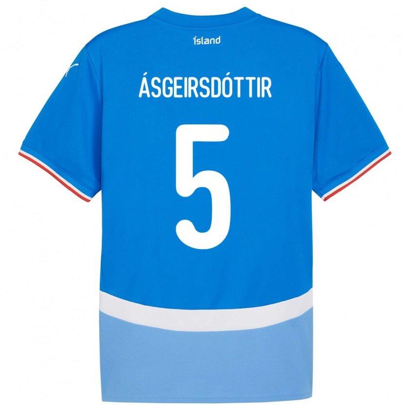 Danxen Enfant Maillot Islande Emilía Kiær Ásgeirsdóttir #5 Bleu Tenues Domicile 24-26 T-Shirt