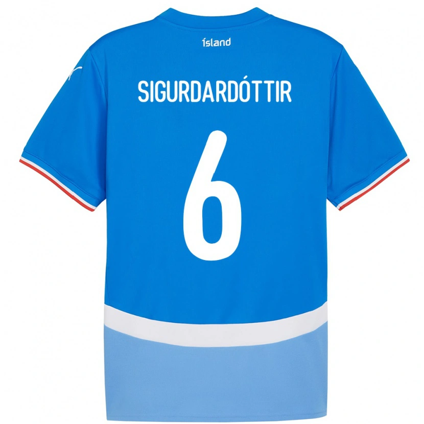 Danxen Enfant Maillot Islande Ingibjörg Sigurðardóttir #6 Bleu Tenues Domicile 24-26 T-Shirt