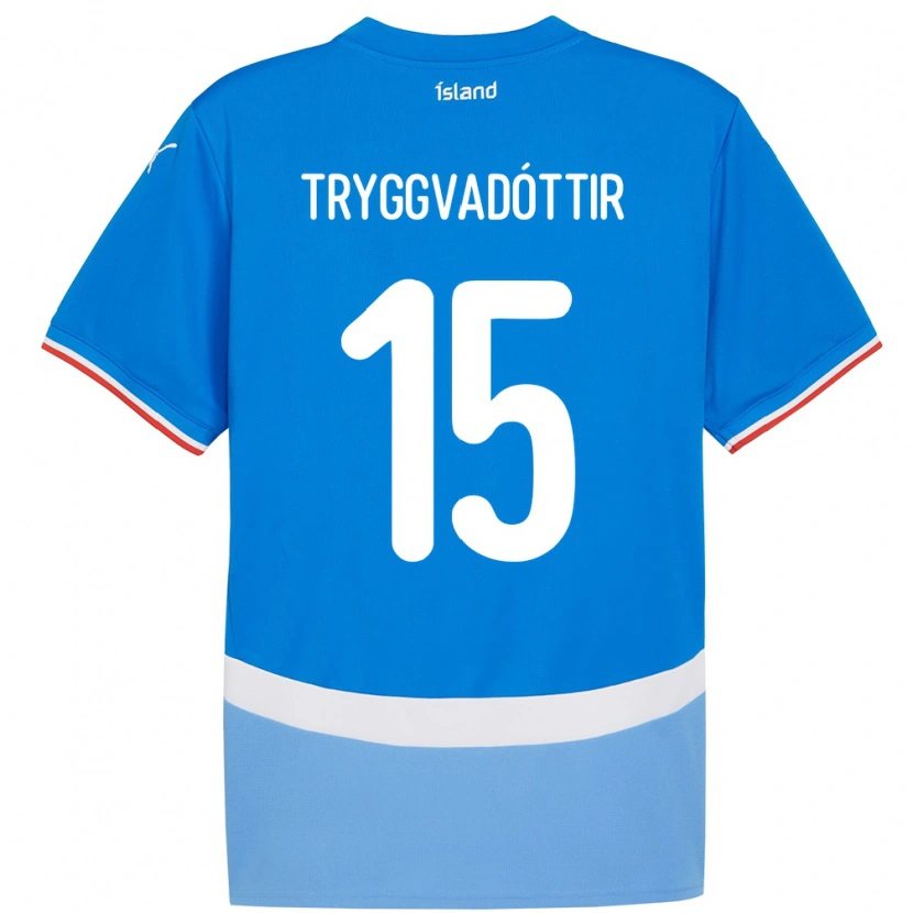 Danxen Enfant Maillot Islande Katla Tryggvadóttir #15 Bleu Tenues Domicile 24-26 T-Shirt