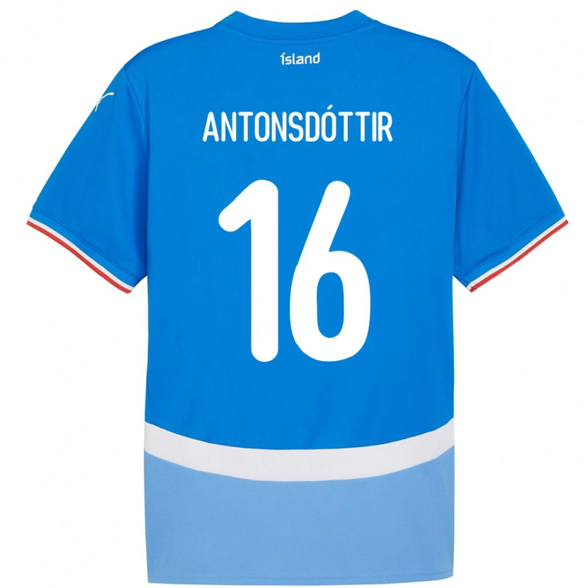 Danxen Enfant Maillot Islande Hildur Antonsdóttir #16 Bleu Tenues Domicile 24-26 T-Shirt
