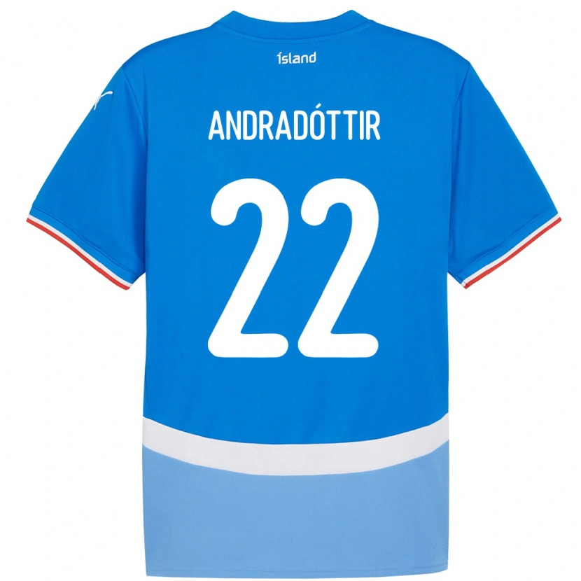 Danxen Enfant Maillot Islande Amanda Andradóttir #22 Bleu Tenues Domicile 24-26 T-Shirt