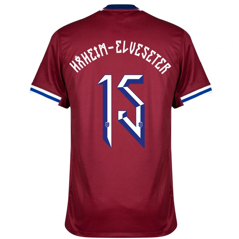 Danxen Enfant Maillot Norvège Martin Håheim-Elveseter #15 Rouge Bleu Blanc Tenues Domicile 24-26 T-Shirt