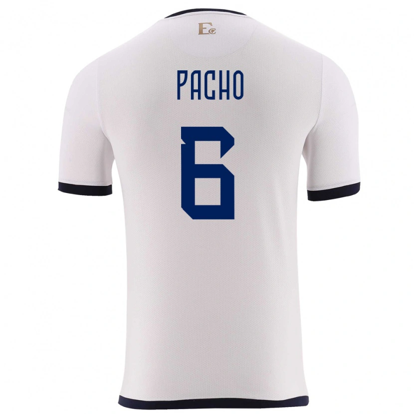 Danxen Enfant Maillot Équateur Willian Pacho #6 Blanc Tenues Extérieur 24-26 T-Shirt