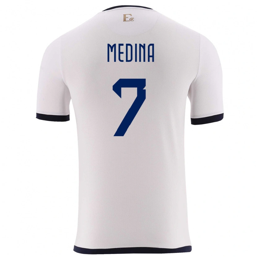 Danxen Enfant Maillot Équateur Yaimar Medina #7 Blanc Tenues Extérieur 24-26 T-Shirt