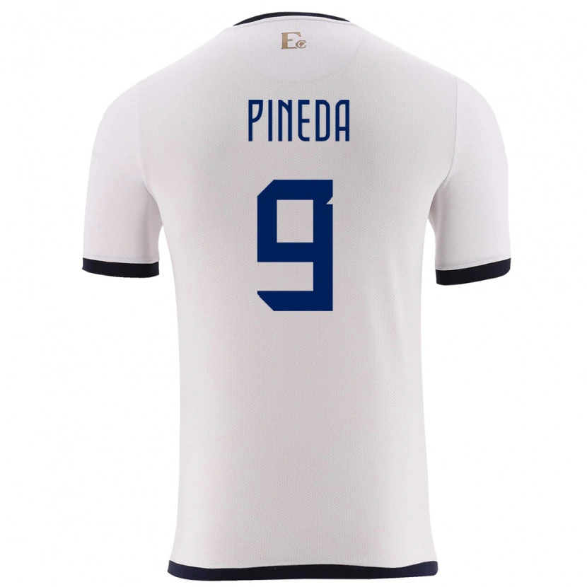 Danxen Enfant Maillot Équateur Kevin Pineda #9 Blanc Tenues Extérieur 24-26 T-Shirt
