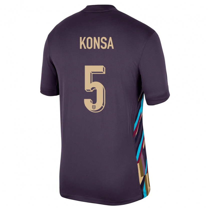 Danxen Enfant Maillot Angleterre Ezri Konsa #5 Raisins Noirs Tenues Extérieur 24-26 T-Shirt