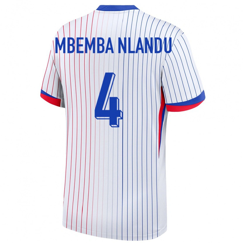 Danxen Enfant Maillot France Emmanuel Mbemba Nlandu #4 Blanc Tenues Extérieur 24-26 T-Shirt