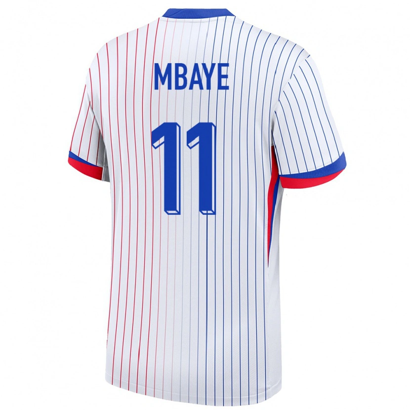 Danxen Enfant Maillot France Ibrahim Mbaye #11 Blanc Tenues Extérieur 24-26 T-Shirt