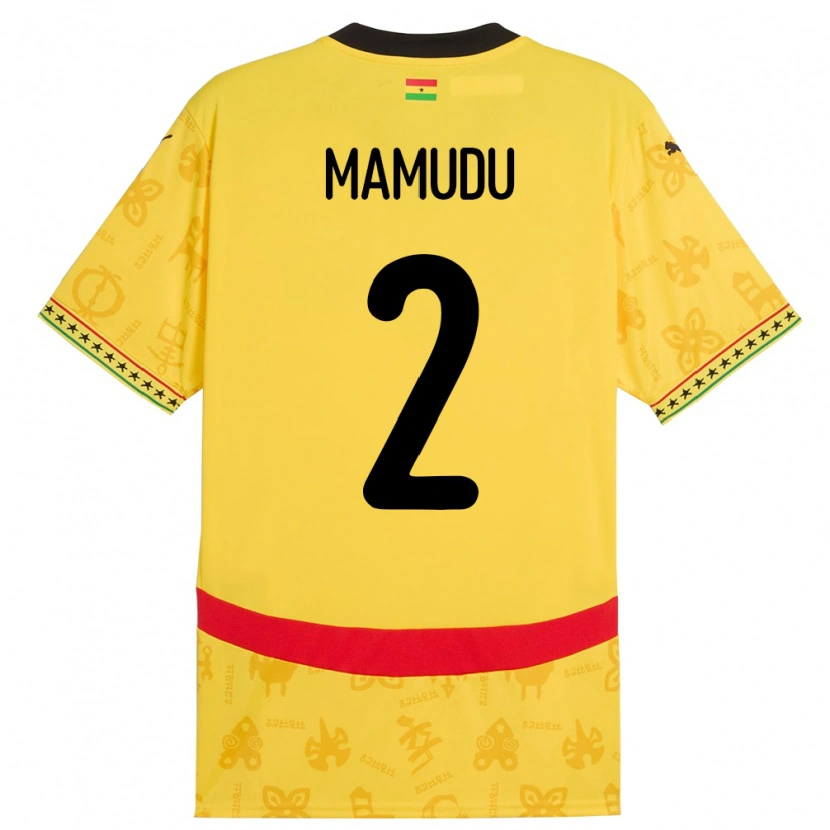 Danxen Enfant Maillot Ghana Kamaradini Mamudu #2 Jaune Tenues Extérieur 24-26 T-Shirt