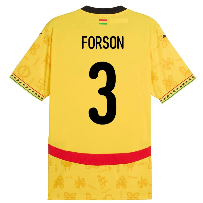 Danxen Enfant Maillot Ghana Amankwah Forson #3 Jaune Tenues Extérieur 24-26 T-Shirt