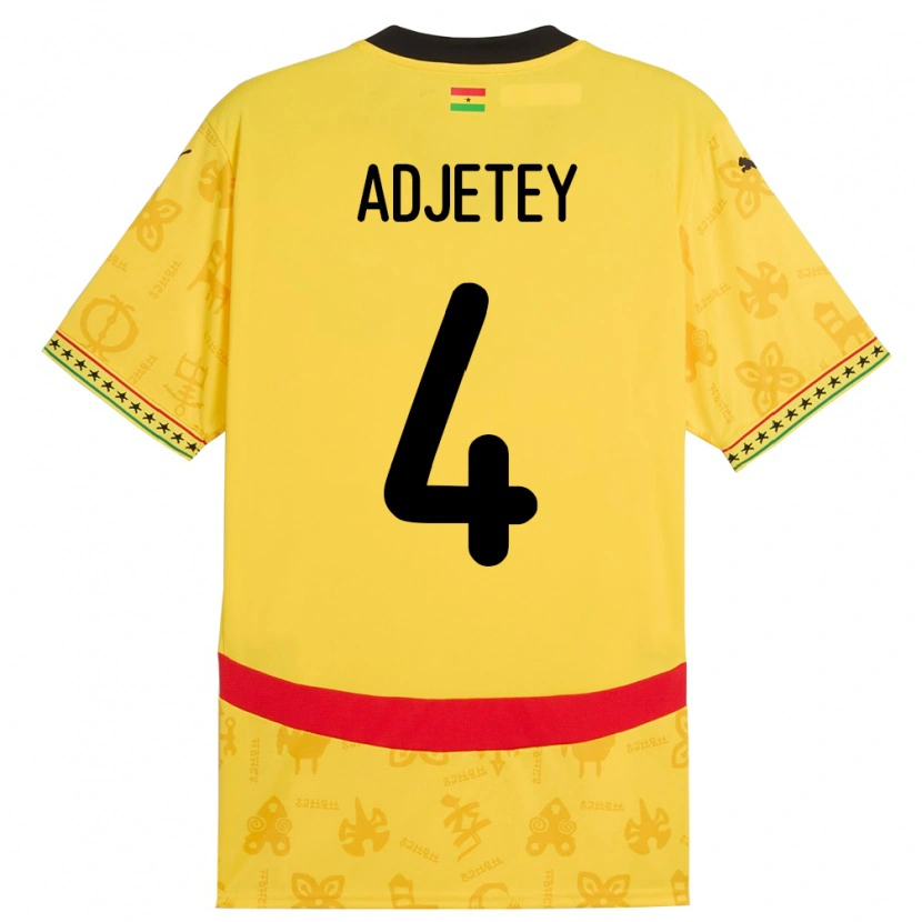 Danxen Enfant Maillot Ghana Jonas Adjetey #4 Jaune Tenues Extérieur 24-26 T-Shirt