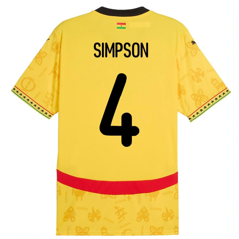 Danxen Enfant Maillot Ghana Razak Simpson #4 Jaune Tenues Extérieur 24-26 T-Shirt