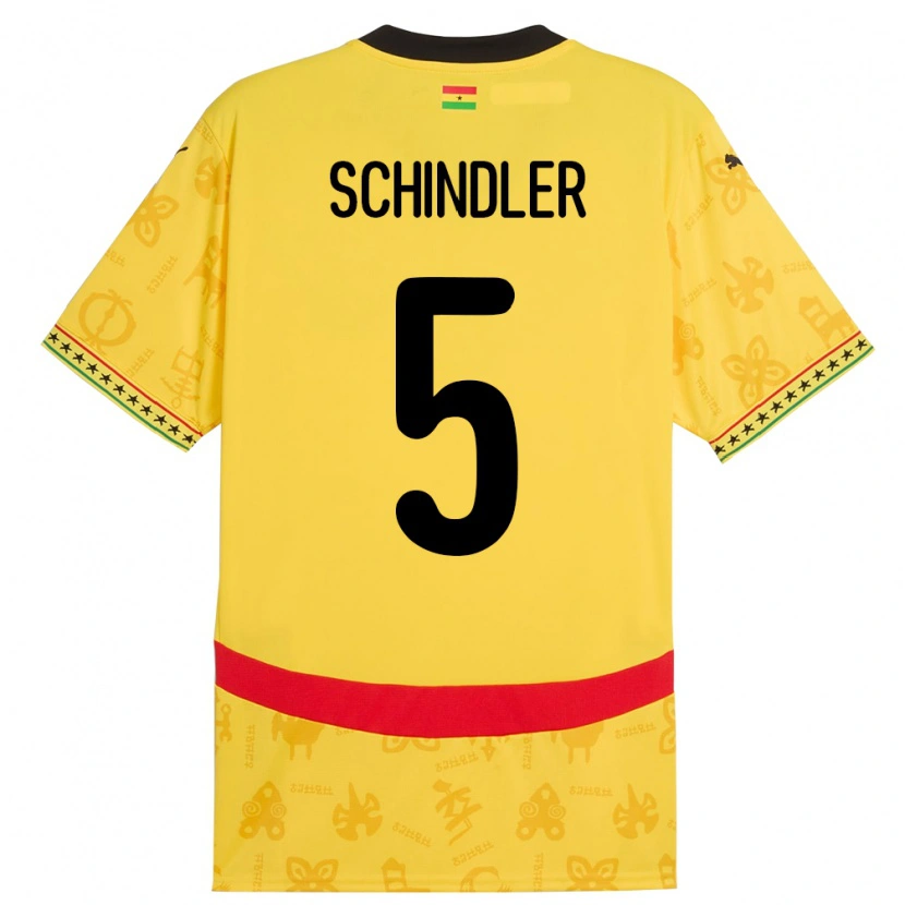 Danxen Enfant Maillot Ghana Kingsley Schindler #5 Jaune Tenues Extérieur 24-26 T-Shirt