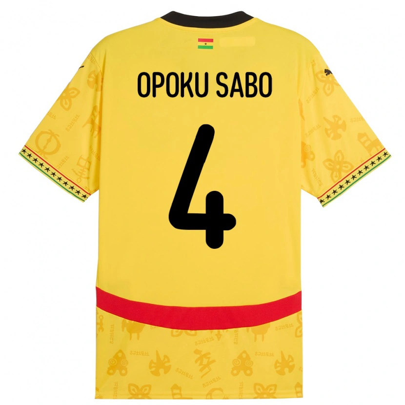 Danxen Enfant Maillot Ghana Alex Opoku Sabo #4 Jaune Tenues Extérieur 24-26 T-Shirt