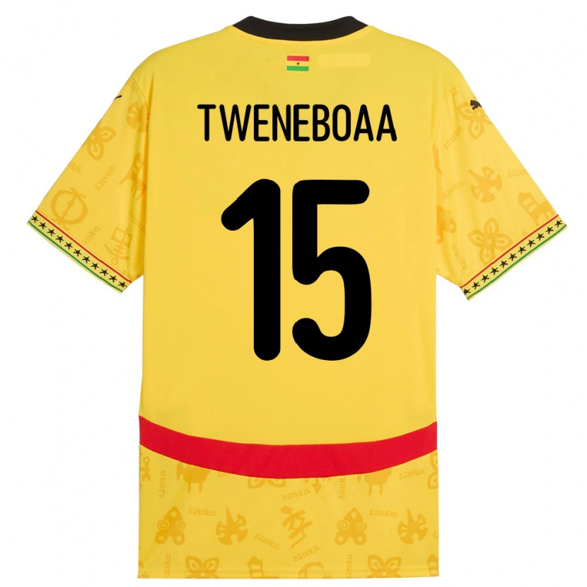 Danxen Enfant Maillot Ghana Justice Tweneboaa #15 Jaune Tenues Extérieur 24-26 T-Shirt