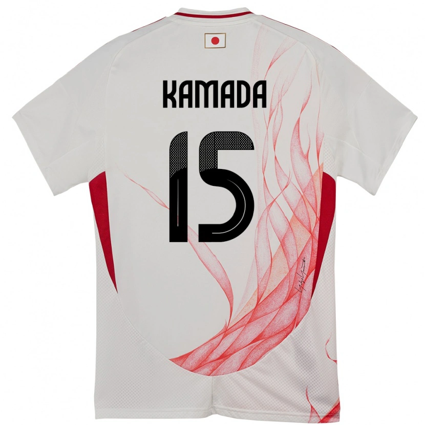 Danxen Enfant Maillot Japon Daichi Kamada #15 Blanc Tenues Extérieur 24-26 T-Shirt