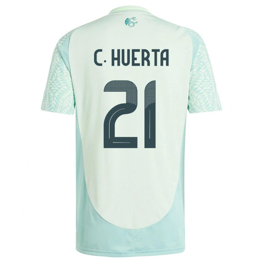 Danxen Enfant Maillot Mexique César Huerta #21 Lin Vert Tenues Extérieur 24-26 T-Shirt