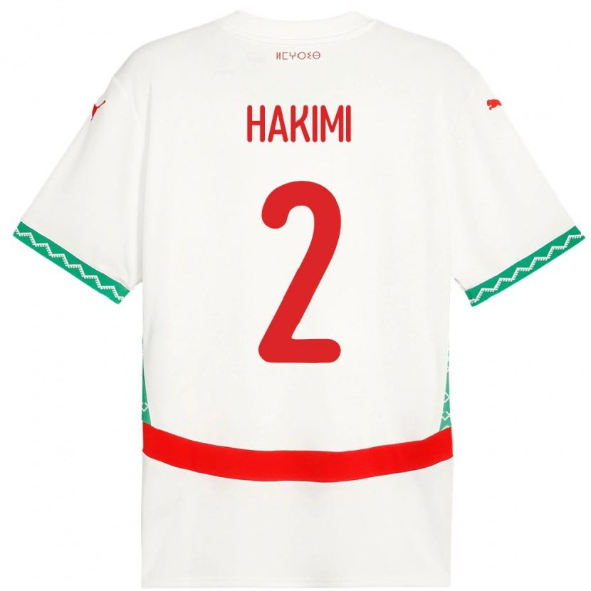 Danxen Enfant Maillot Maroc Achraf Hakimi #2 Blanc Tenues Extérieur 24-26 T-Shirt