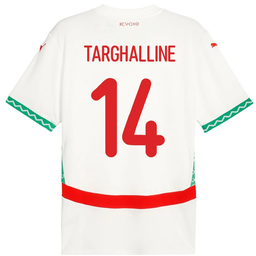 Danxen Enfant Maillot Maroc Oussama Targhalline #14 Blanc Tenues Extérieur 24-26 T-Shirt