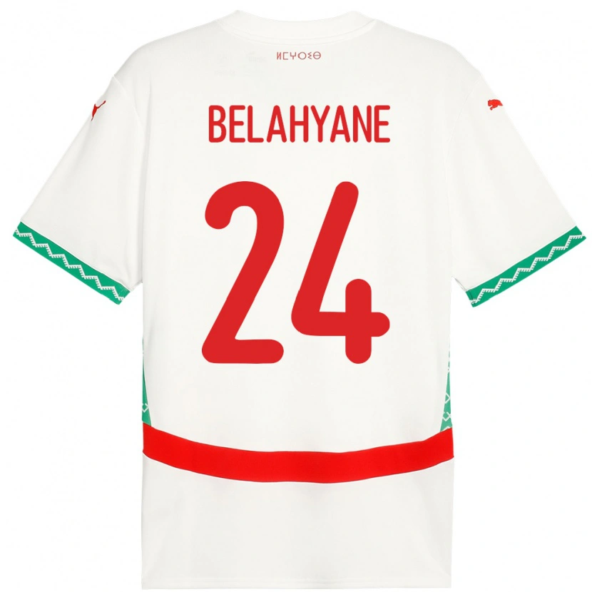 Danxen Enfant Maillot Maroc Reda Belahyane #24 Blanc Tenues Extérieur 24-26 T-Shirt