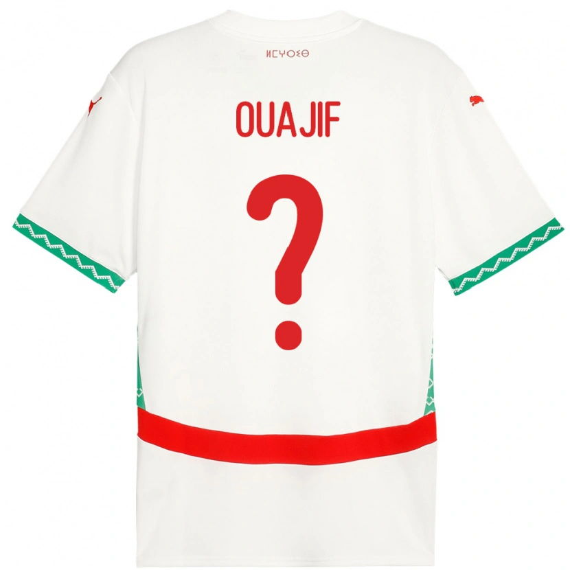 Danxen Enfant Maillot Maroc Naël Ouajif #0 Blanc Tenues Extérieur 24-26 T-Shirt