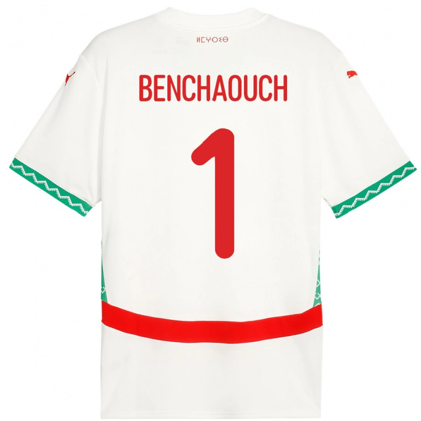 Danxen Enfant Maillot Maroc Yanis Benchaouch #1 Blanc Tenues Extérieur 24-26 T-Shirt