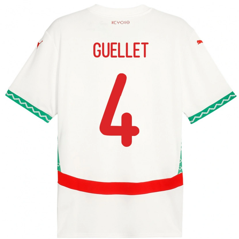 Danxen Enfant Maillot Maroc Shadi Guellet #4 Blanc Tenues Extérieur 24-26 T-Shirt